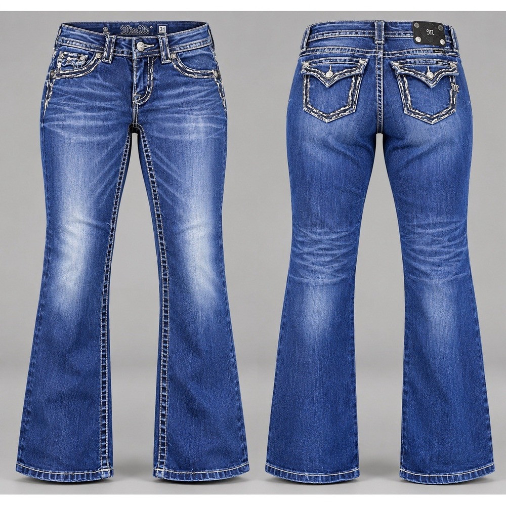 Miss Me jean Women 31x29 sig Boot  Rhinestone dark Wash embroidered pockets